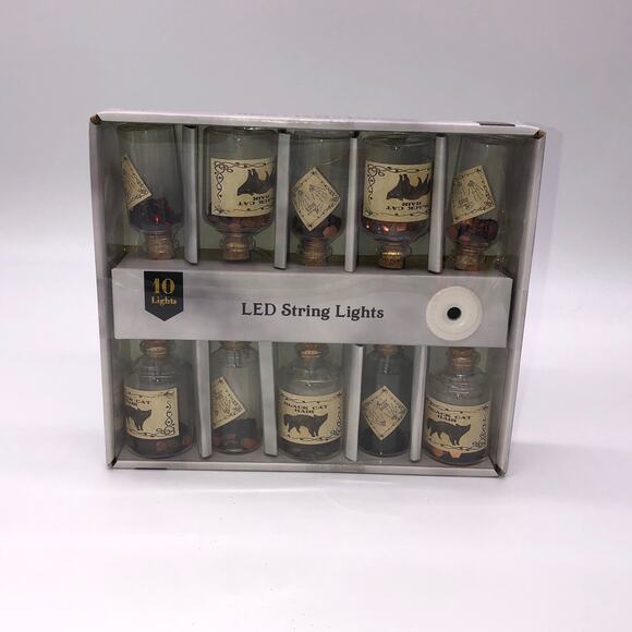 New Haunted Manor 10 Glass LED Light Up Potion Bottle String Lights Halloween - Picture 1 of 3